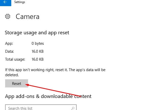 reset camera app to default setup