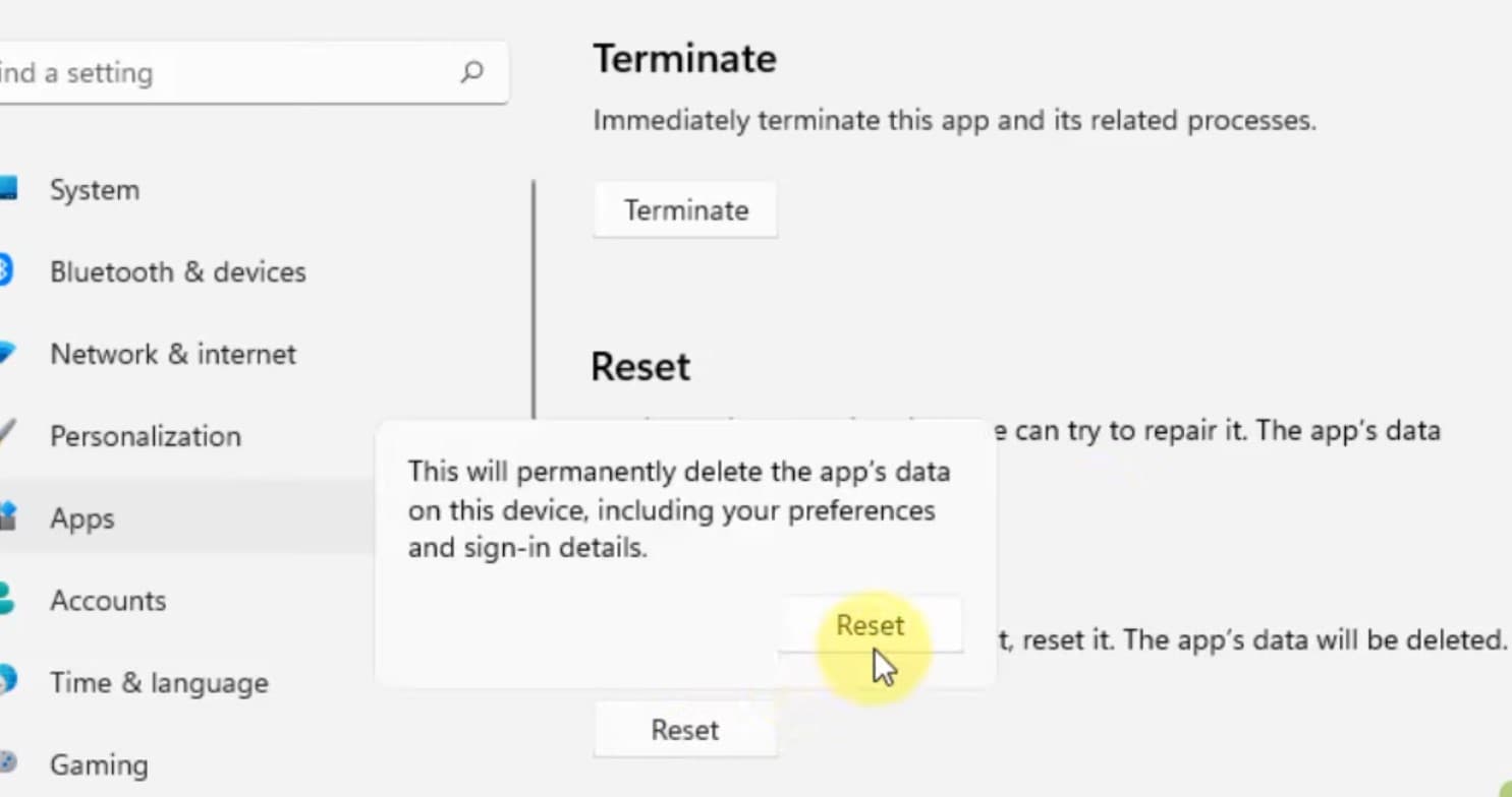 Reset Mail and calendar app