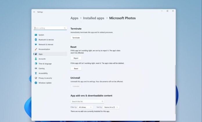 Reset the Microsoft Photos App on Windows 11