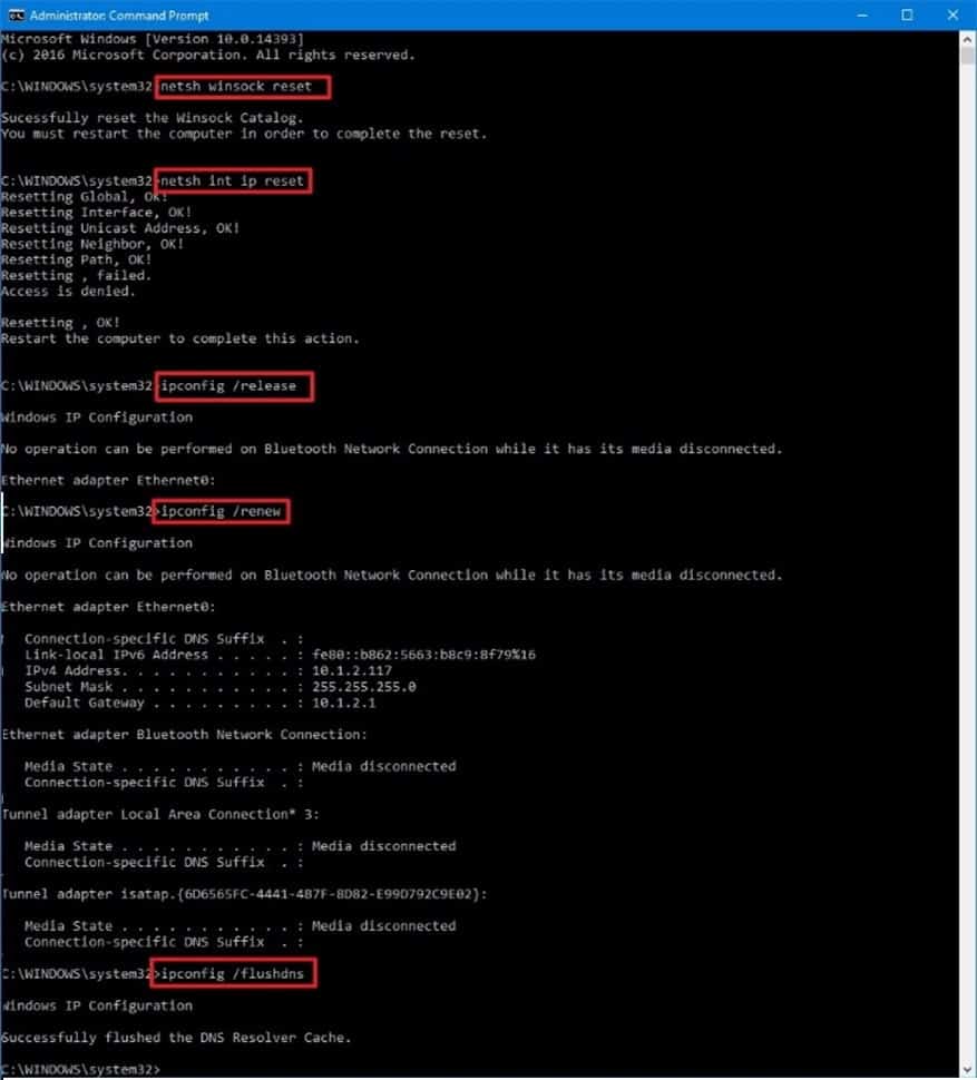 Reset the TCP/IP stack