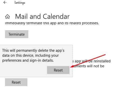 Reset windows 10 mail app