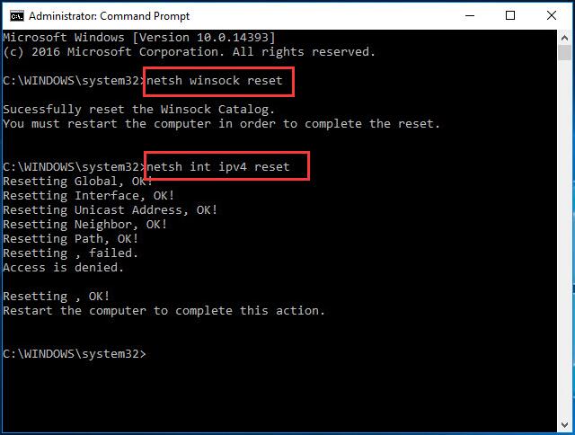 Reset Windows sockets and IP