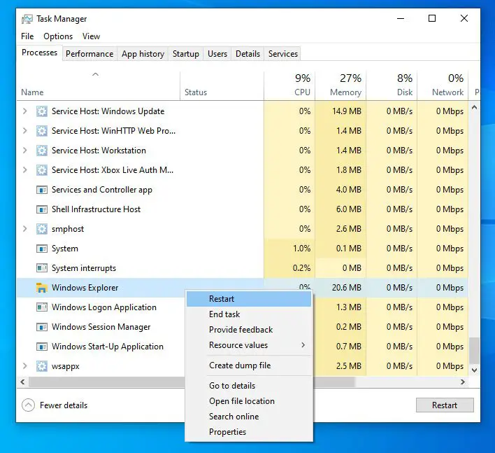 Restart file explorer windows 11