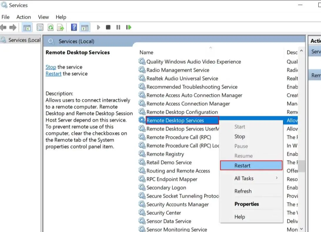 Restart Remote Desktop Services