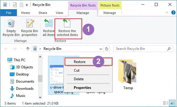 Restore from Recycle Bin