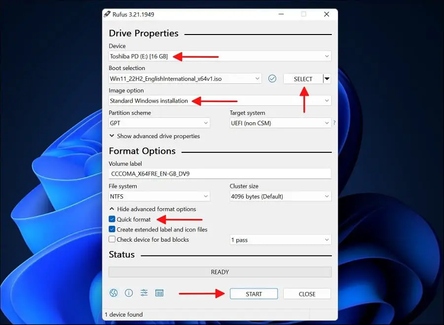 Rufus tool configuration