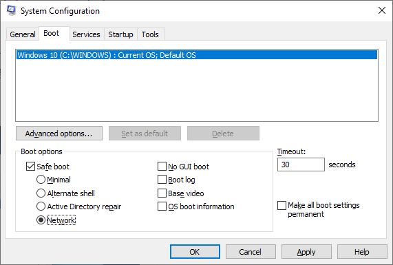 turn off safe mode on system configuration