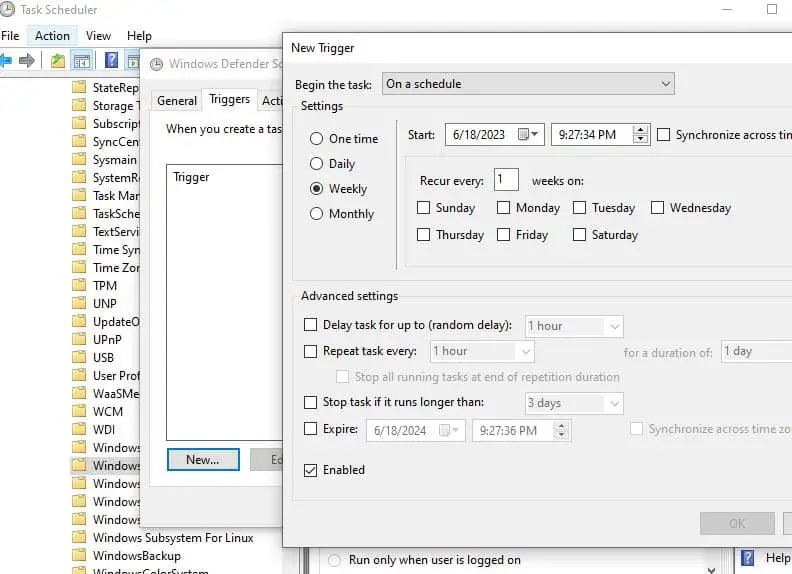 Schedule windows security scan