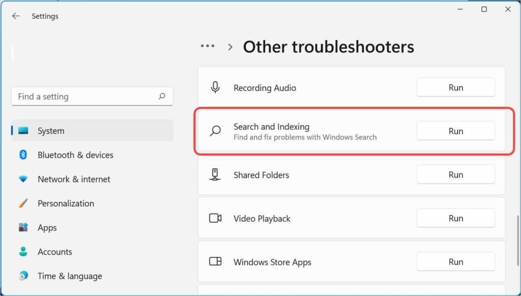 Search and indexing troubleshooter