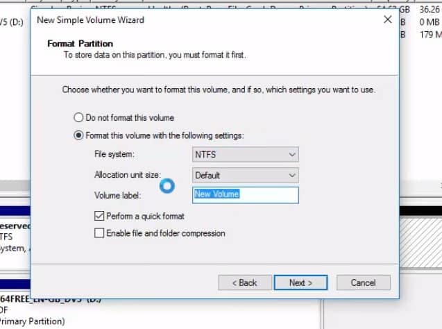 select File System, Allocation unit size, and Volume label