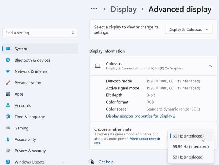 Select Refresh Rate