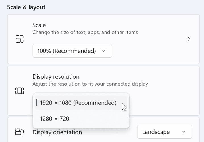 Select screen resolution