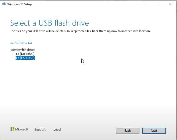 Select the USB flash drive