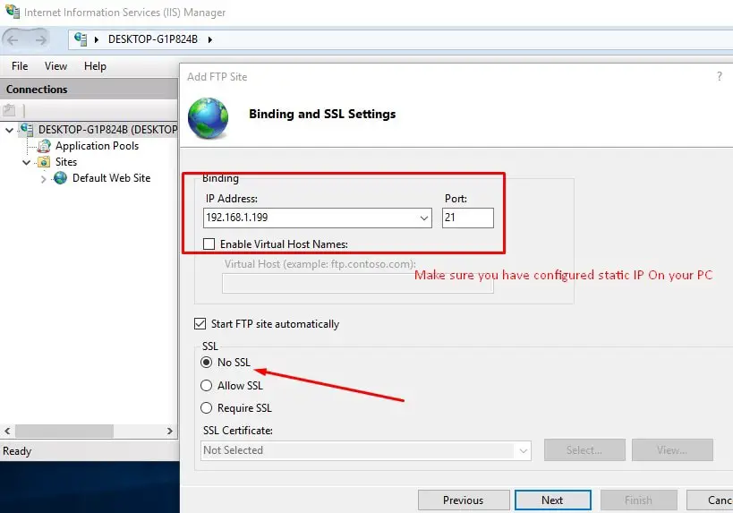 select your local pc IP and SSL