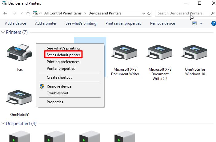 Set Default printer