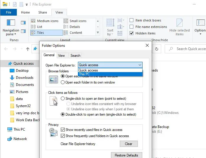Set File Explorer open to This PC