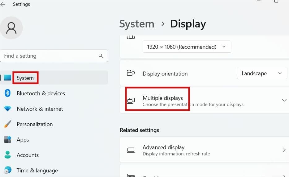 Setup multiple displays