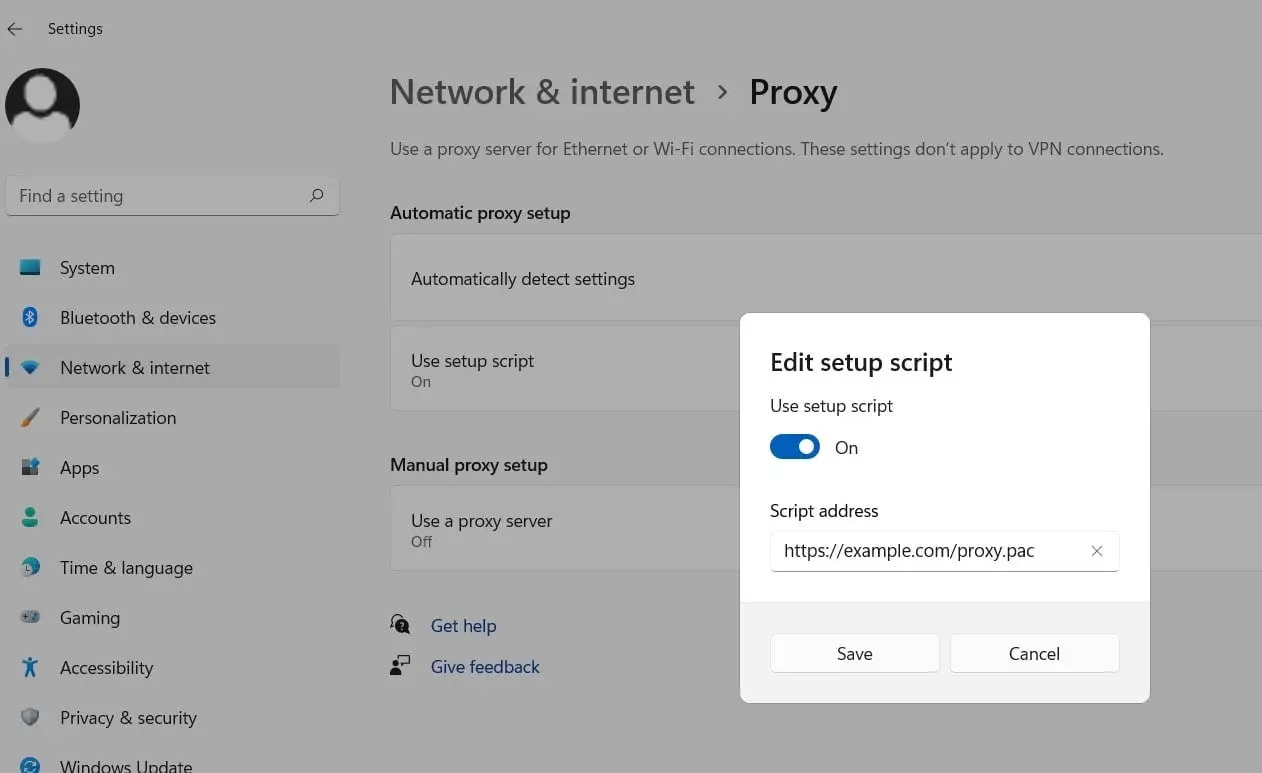 Setup proxy script on windows 11