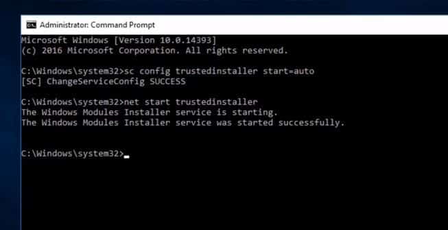 Start Trustedinstaller service