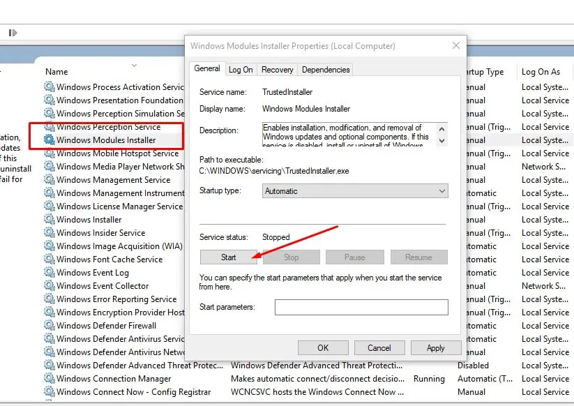 Start Windows Module Installer Service