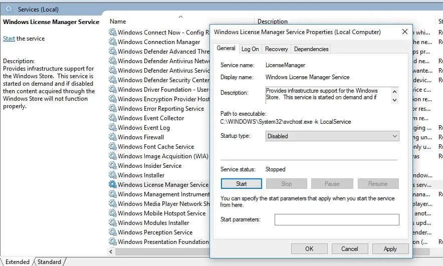 stop windows licence manager service