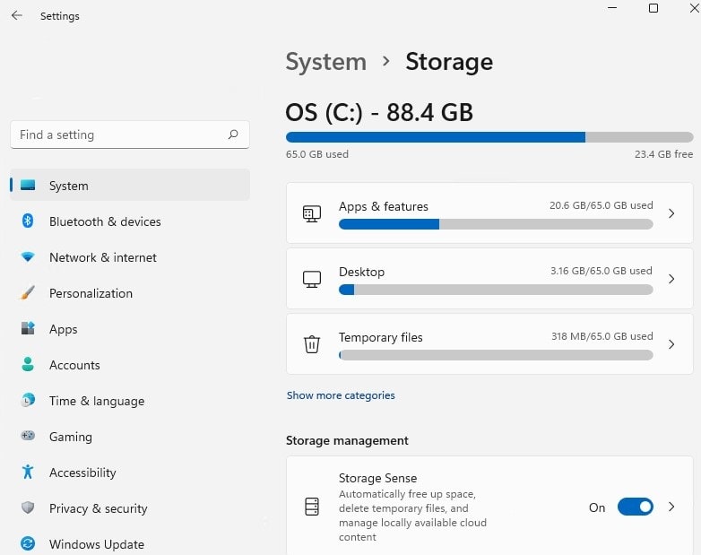 Storage sense