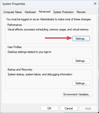 System properties settings