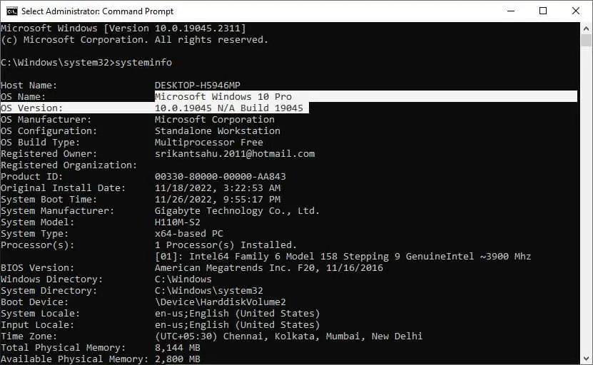systeminfo command