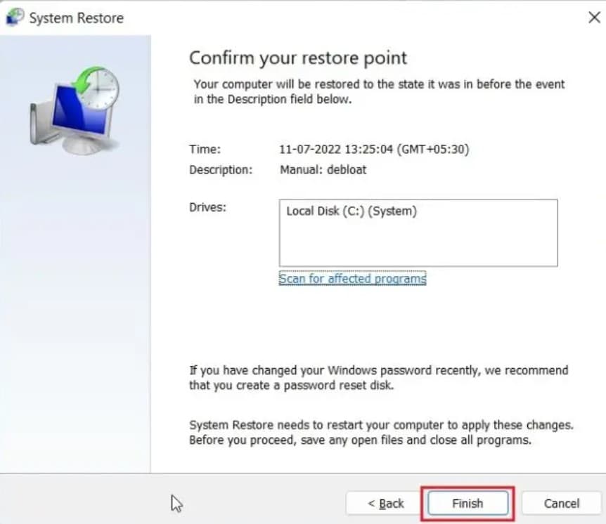 system restore windows 11