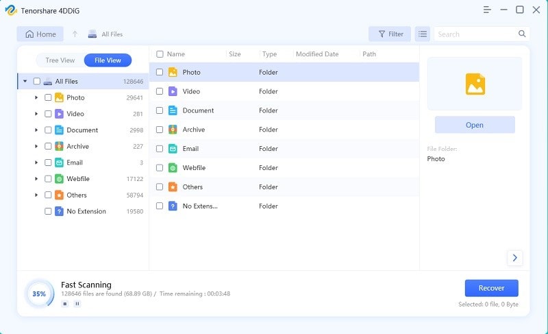 Tenorshare 4DDiG scanning for deleted files