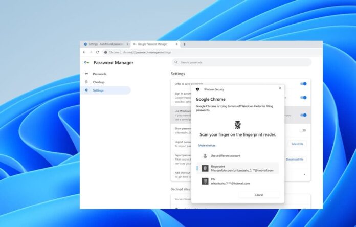 Turn off windows hello for chrome