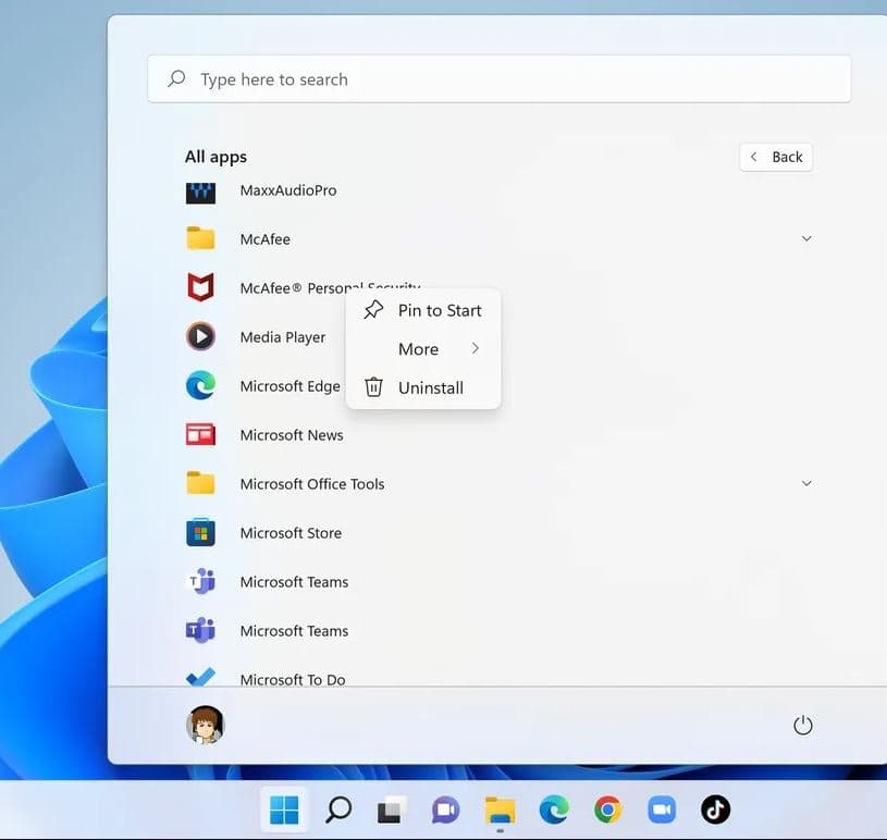 Uninstall app from start menu