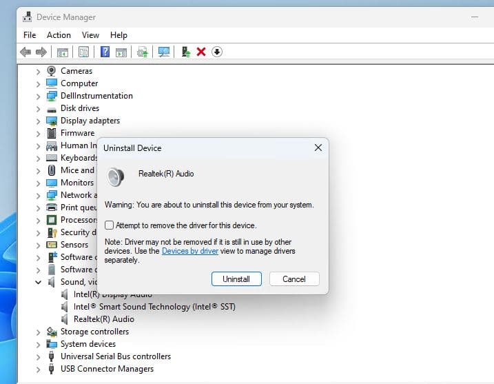 Uninstall Audio driver