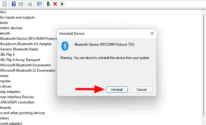 Uninstall Bluetooth device