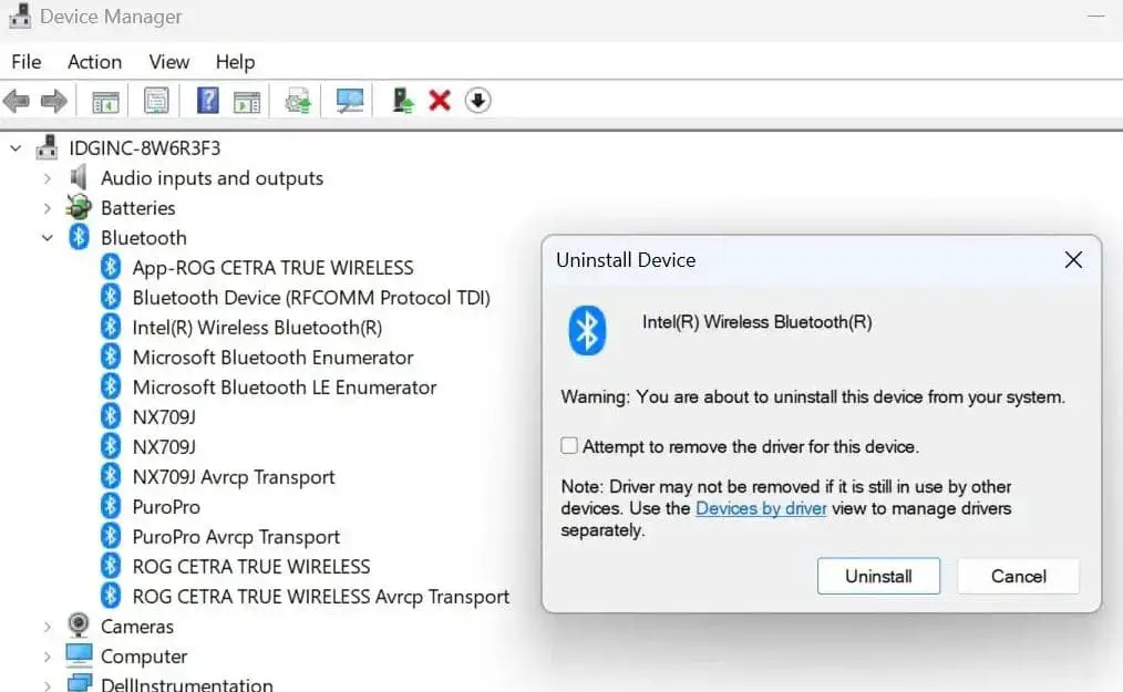 Uninstall Bluetooth driver