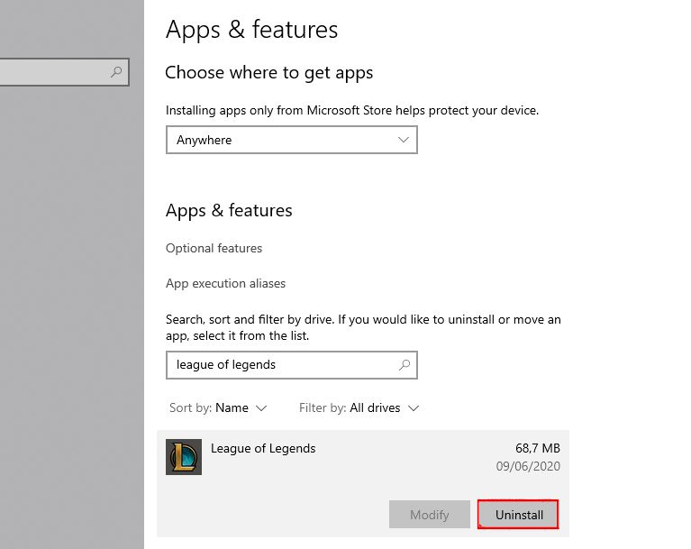 uninstall league of legends