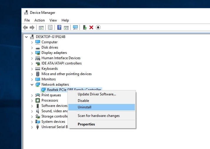 uninstall network adapter driver