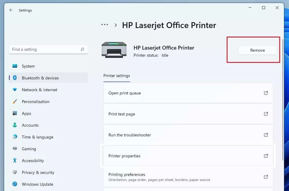 Uninstall printer windows 11