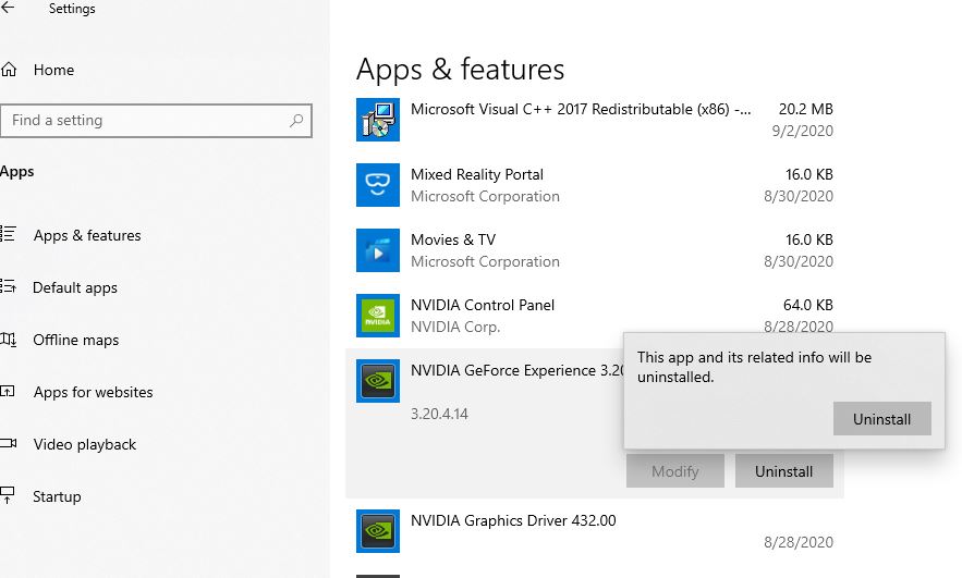 uninstall the GeForce Experience
