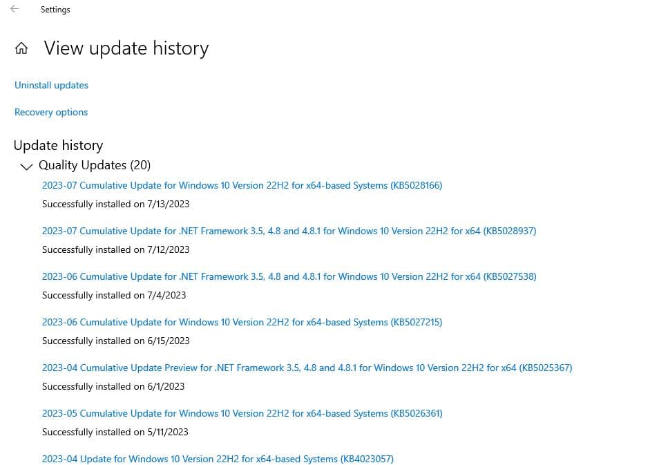 Uninstall Windows 10 update