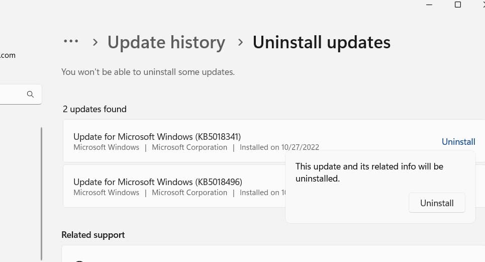 uninstall windows 11 update