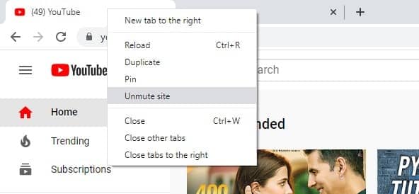 Unmute chrome tab