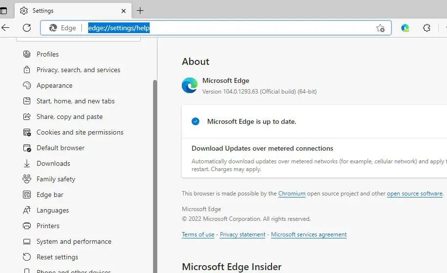 Update edge browser