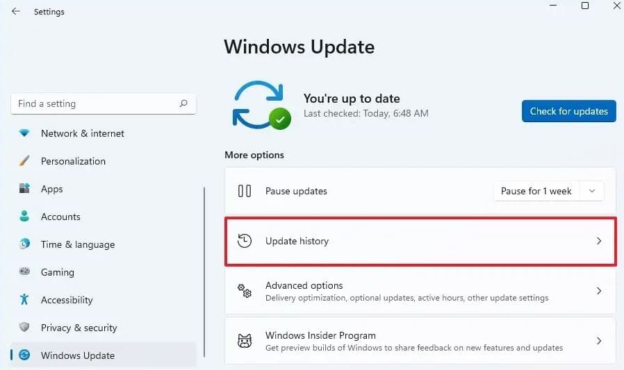 Update history windows 11