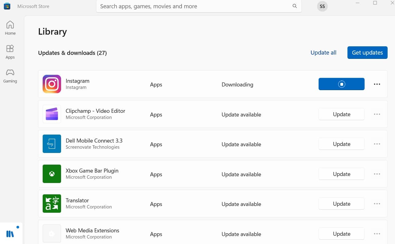 Update Microsoft store apps