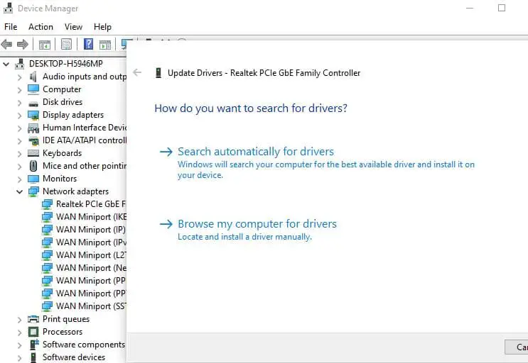 Update Network adapter