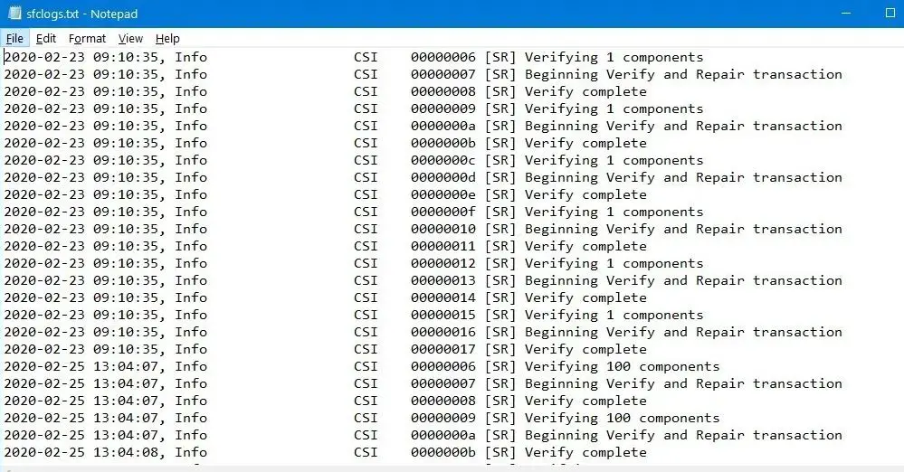 view sfc log file