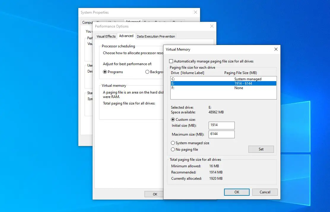 virtual memory windows 10