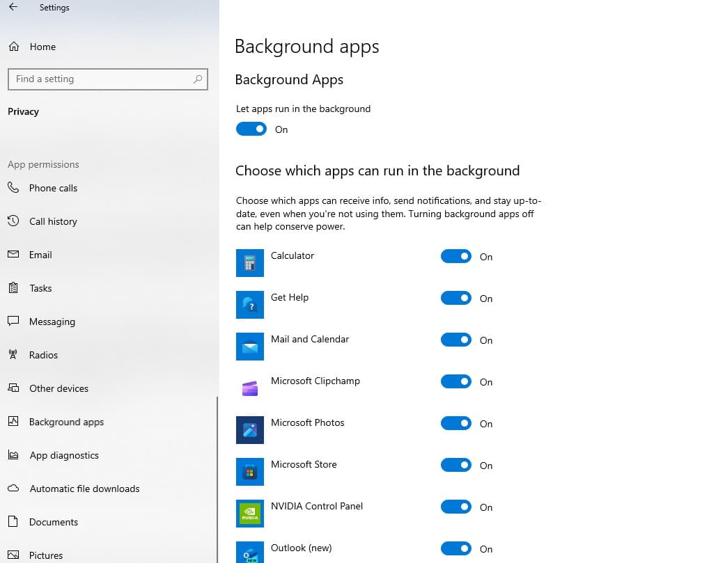 Windows 10 Background apps