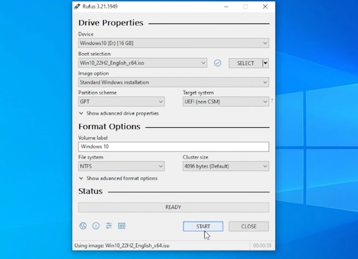 windows 10 bootable usb using rufus